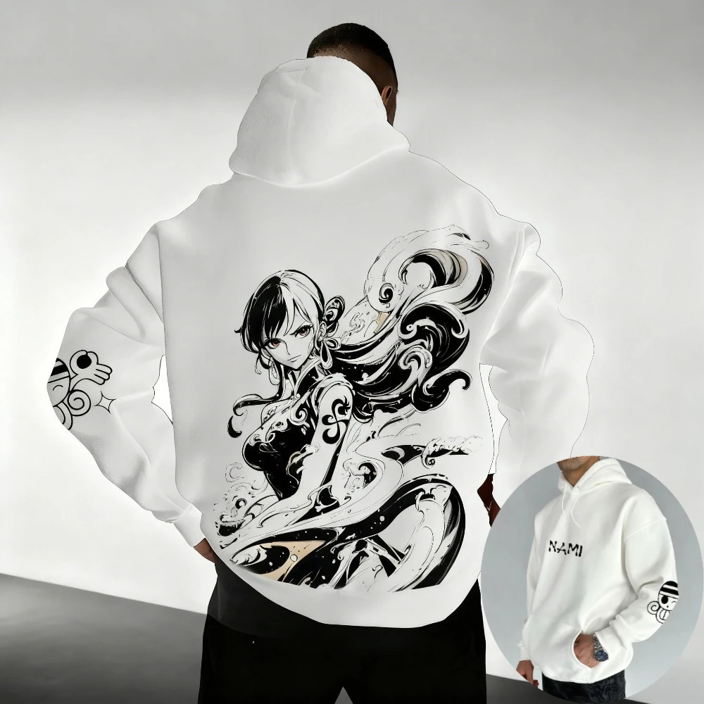 Sweat-shirt à capuche pour hommes, une pièce, Nami, Anime japonais, printemps automne et hiver, tenue classique à manches longues pour Parent-enfant