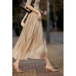 Beautiful Milk Pearlescent Fairy Floating Half Skirt 2025 Summer New Women's Fashion Pendant Pleated Skirt Milk Silky Skirt
