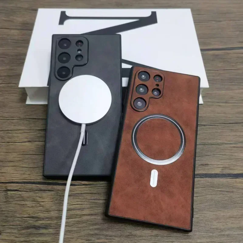 Luxus Soft TPU für Magsafe Magnet Handy hülle für Samsung Galaxy S23 S21 S20 Fe S24 S22 Plus Note 20 Ultra Kunstleder bezug