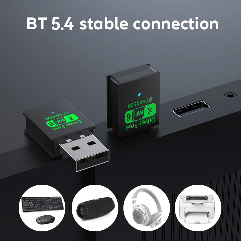 محول لاسلكي 2 في 1 WIFI6 AX900 USB WiFi Bluetooth 5.4 ثنائي النطاق 2.4G+5GHz 802.11AX 900Mbps WiFi 6 بطاقة شبكة عالية السرعة دونجل لجهاز كمبيوتر محمول يعمل بنظامي التشغيل Windows 10/11 بدون برنامج تشغيل