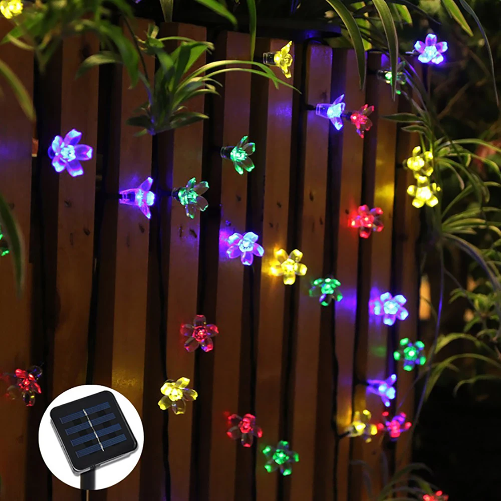 

7M 50LED Solar String Christmas Lights Outdoor 8Mode Sakura Flower String Lights Garden Blossom Lighting Party Home Decoration