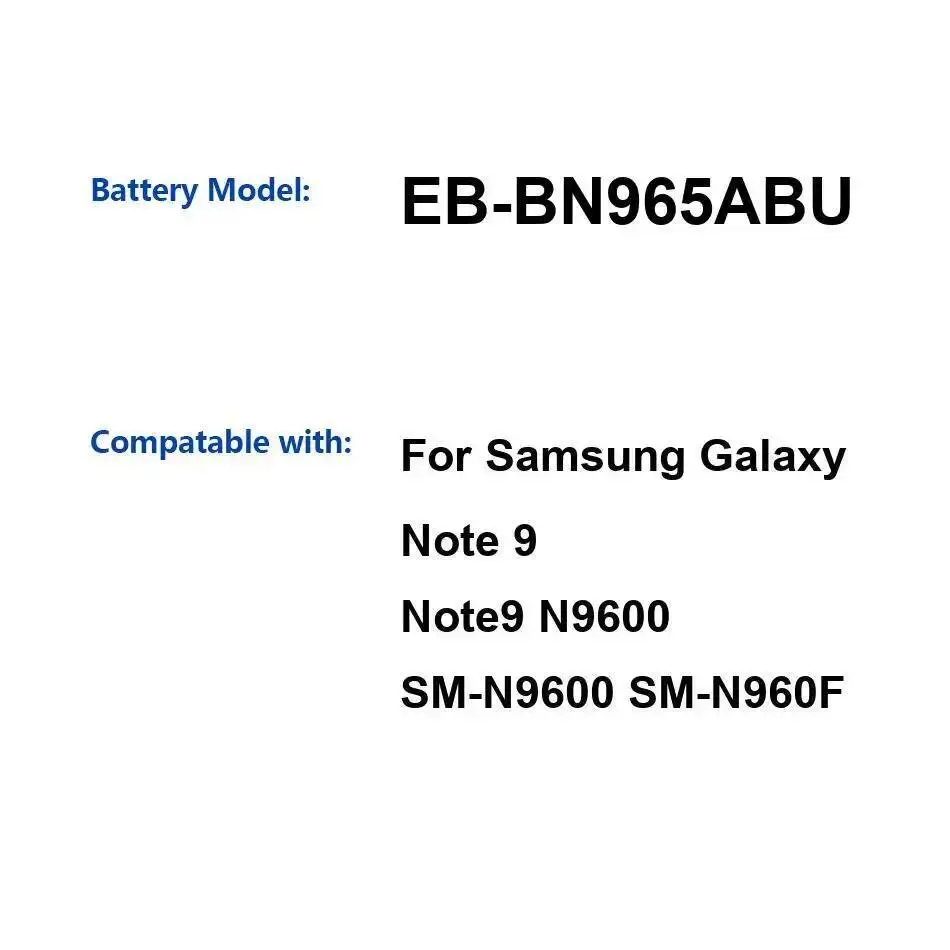

Mobile Phone Battery EB-BN965ABU 4000Mah For Samsung Galaxy Note 9 Note9 N9600 SM-N9600 SM-N960F
