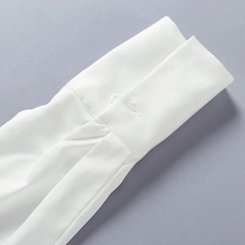 Cutout Shoulder White Blouse For Women Belted Waist Button Front Turn Down Collar Shirt Long Sleeve Streetwear Tops Elegant Fit