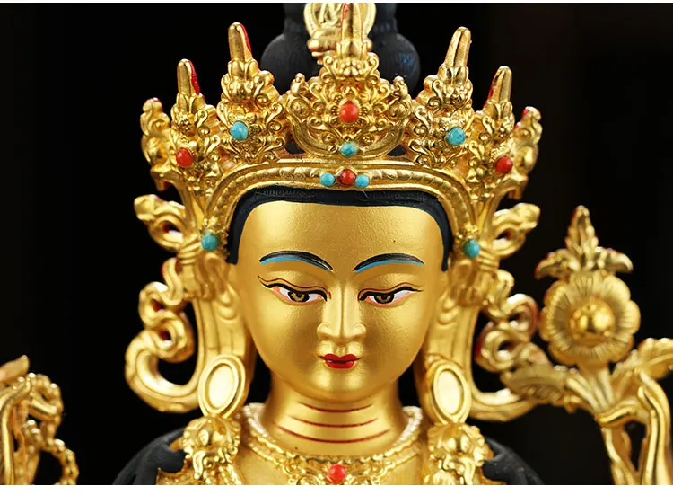 NEW TOP GOOD Buddha Tibetan Nepal Buddhism efficacious Gold-plated gilding Shadakshari Avalokitesvara brass statue