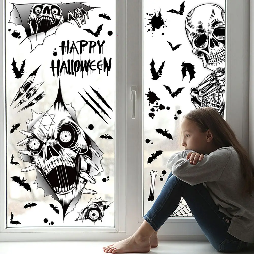 Halloween Skeleton Window Stickers - the Grim Reaper Haunted House Decoration Static Cling for Glass Door and window