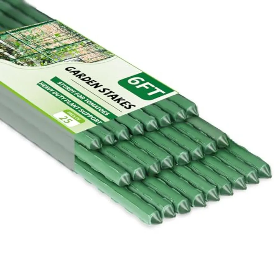 25 Pack Garden Stakes 6Feet 72 Inch,Heavy Duty Steel Tomato 