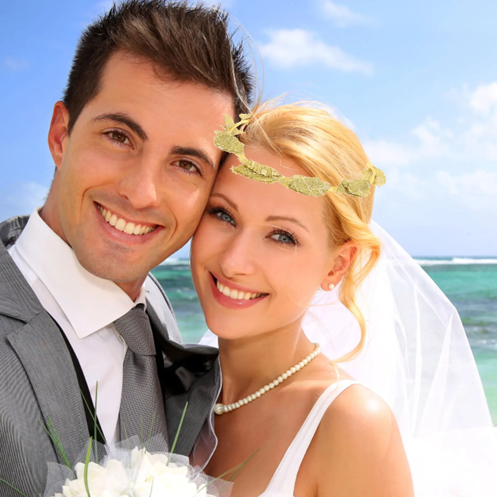 

3Pcs Elegant Golden Leaf Crown Headband Bridal Wreath Headpiece for Wedding Ceremony Bridesmaid Hair Accessories Roman Style