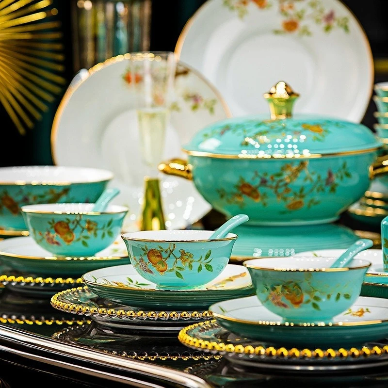 chinese style luxury plates dinner sets bone dinner plate set complete fine bone china dinnerware sets vajillas completa Bowl