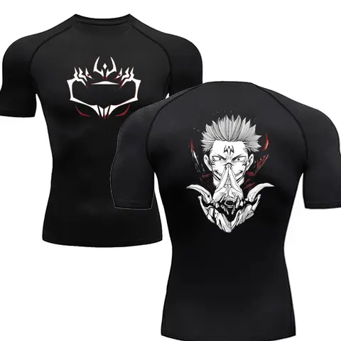 운동 피트니스 운동 티셔츠 남성용 압축 셔츠 Anime Jujutsu Kaisen Tight Gym TShirts Fitness Elasticity Tops Tee