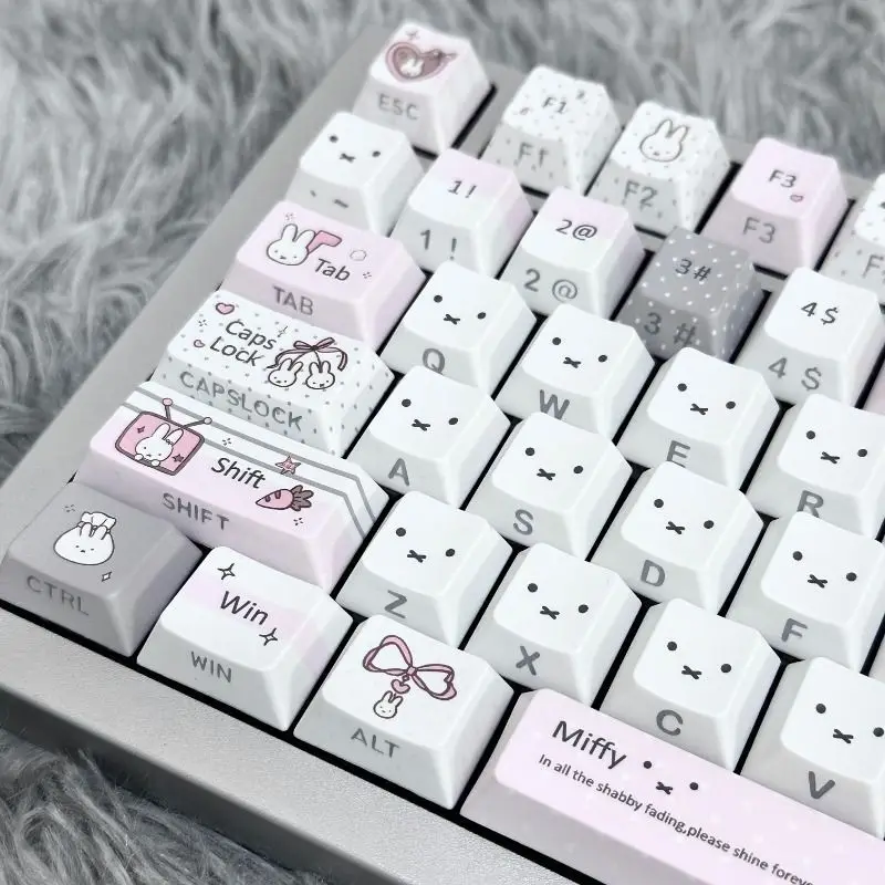 Tecla de Teclado con Diseño de Miffy, Adorable y Temática, con Grabado Lateral que Permite la Pasada de Luz, Tecla de Dibujos Animados, Linda, de Altura Estándar, Material PBT, Sublimación, Fabricación Mecánica