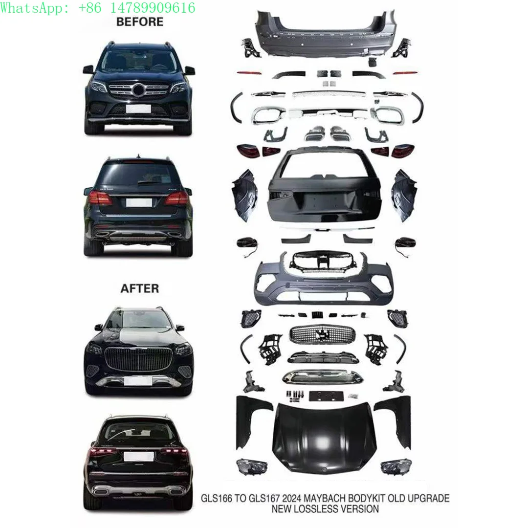 

Body Kit for GL W166 to GLS W167 Model, Featuring a Bumper, Grille, Hood, Fenders, and Headlights.