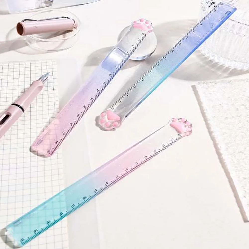 1PC Random Gradient Color Fashion Durable Cat Claw Shape Ruler, Clear Scale, Curved Edge, Comfortable and Easy to Use