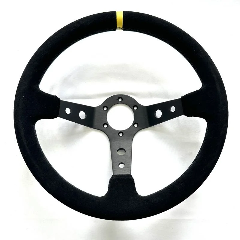 350mm 90mm Depth 6061 Matte Aluminum Drift Rally Steering Wheel Yellow Stripe