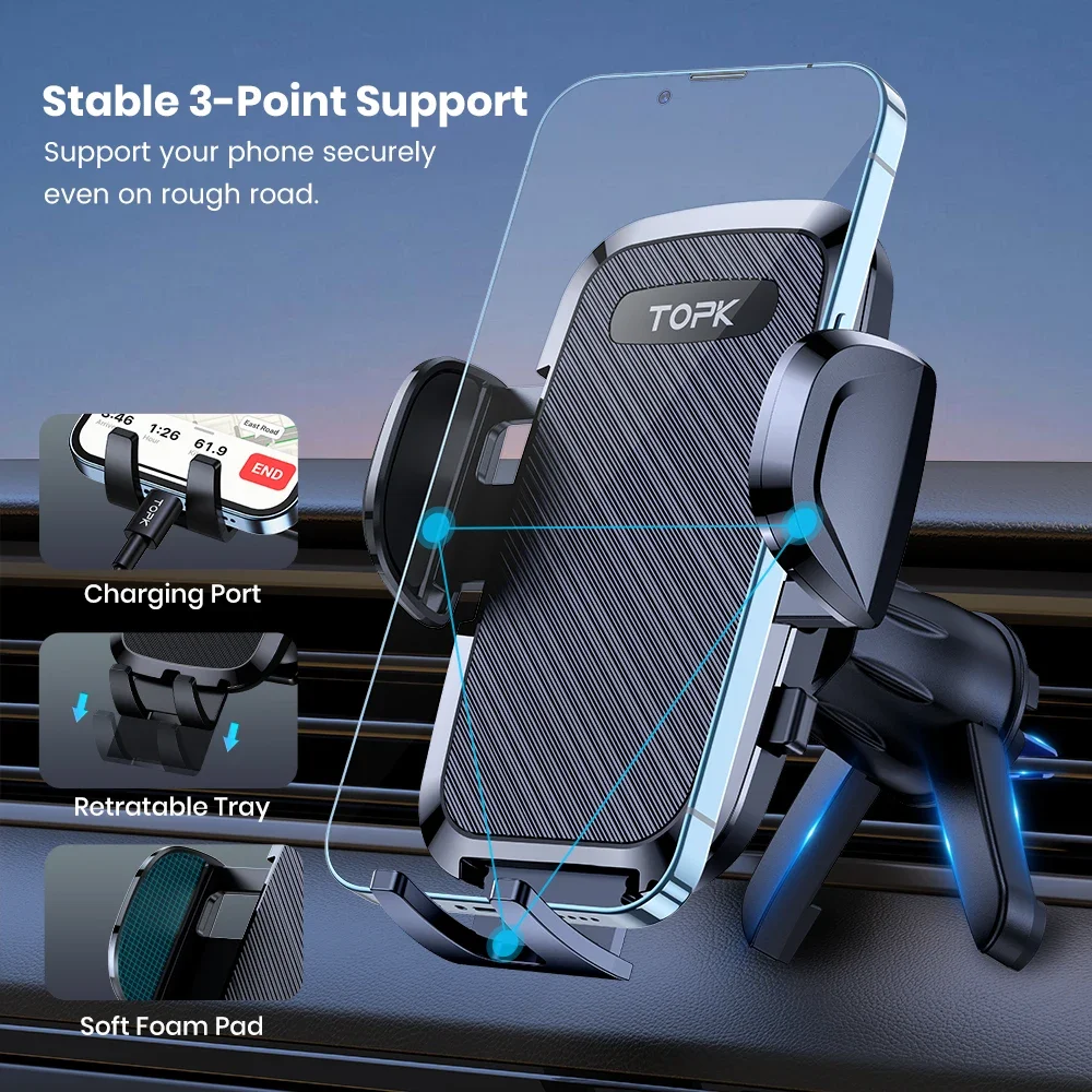 

ftvae D36-S Car Phone Holder Mount, [Upgraded Support Function] Metal Hook Cell Phone Holder For Car Air Vent for All Phones