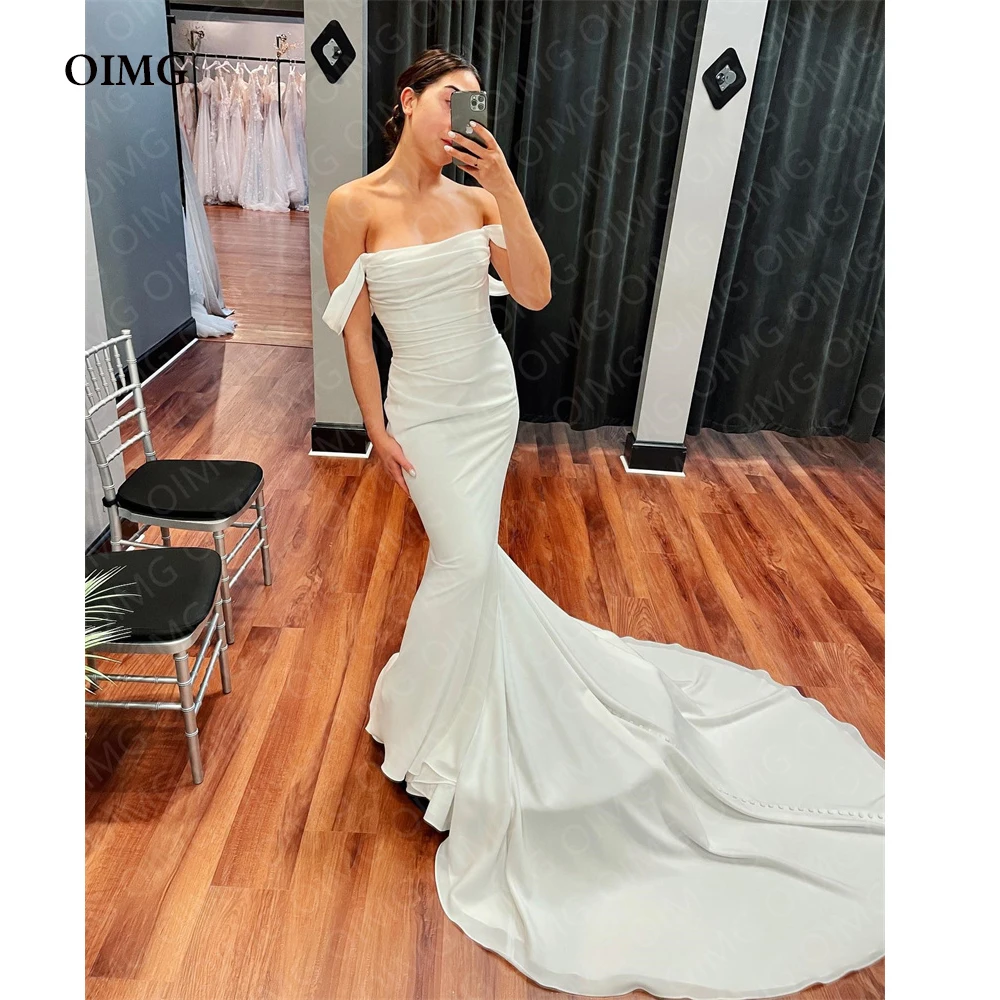 

OIMG Elegant Simple Long Sleeveless Bridal Wedding Dresses 2023 Off Shoulder Bride Party Dress Formal Princess Gowns Dresses