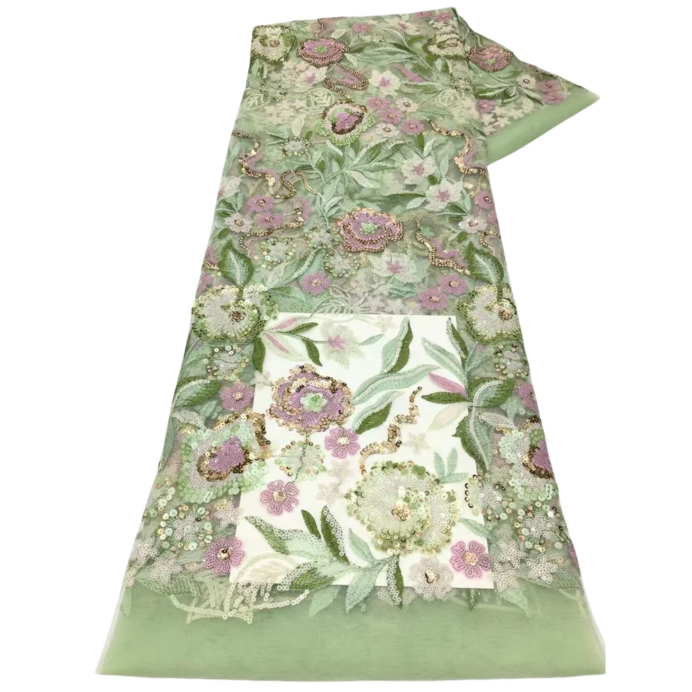 

French Embroidery Lace Beaded ZH-1406356 African Lace Nigerian French Tulle Lace With Sequins Fabric For Wedding Dress