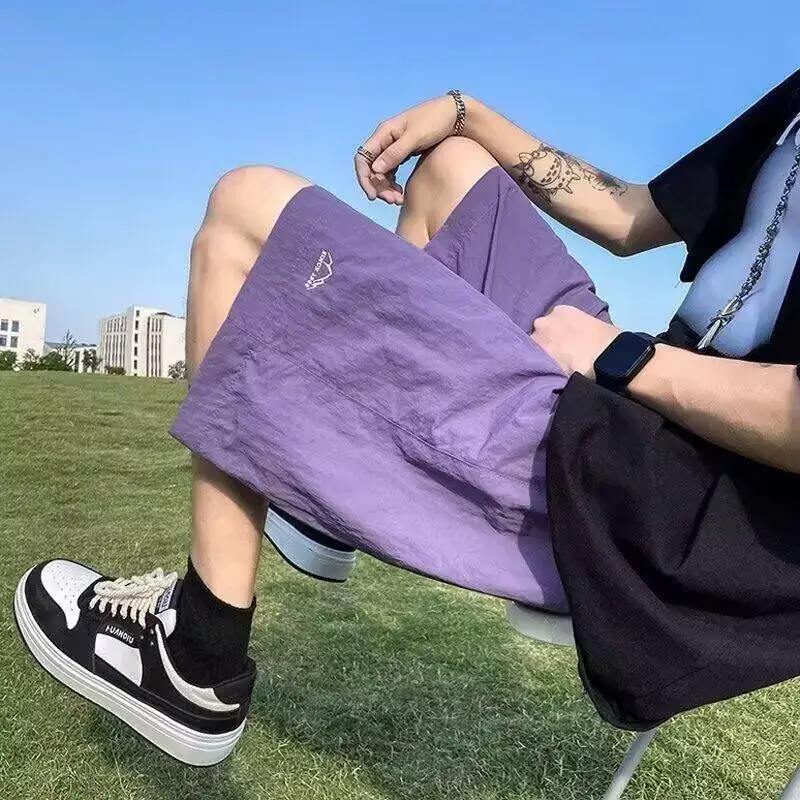 

Ice Silk Pleated Quick Dry Sport Shorts Casual Loose Fit Five-Quarter Length mid Waist Low Waist Youthful Summer Shorts