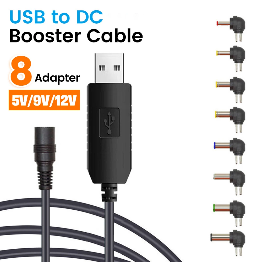 Kabel zasilający USB na DC 5V/9V/12V Konwerter USB Boost 8 adapterów Kabel zasilający USB na DC do routerów Wi-Fi Mini wentylator Głośnik