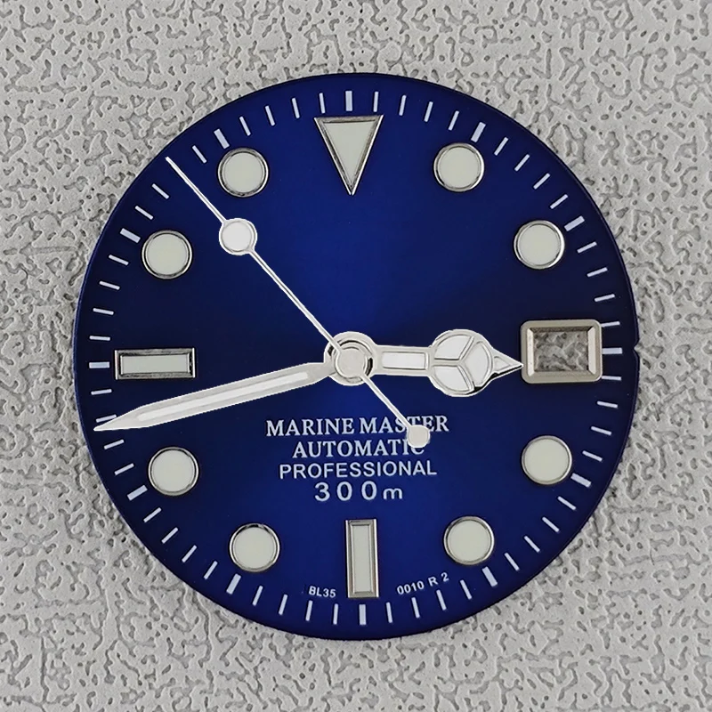 Esfera de reloj de 28,5mm con manecillas de reloj, rayos solares Marinemaster, ajuste luminoso NH35 NH36, esferas de reloj, movimiento automático