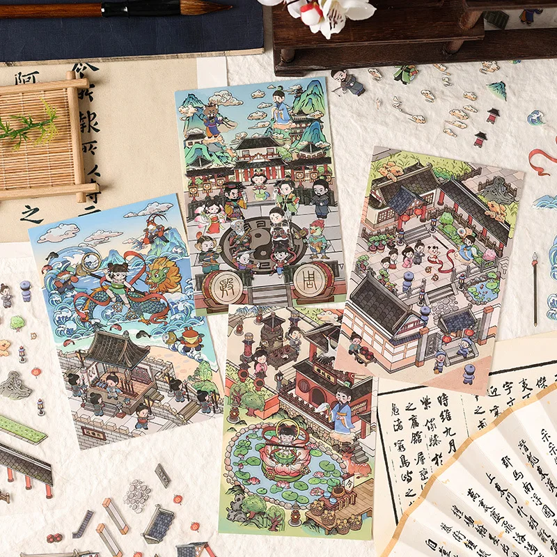 Chinesische mythologische Geschichten 3D-Szenenaufkleber Kreativität Dekorative Stick-Etiketten Tagebuch Album Scrapbooking-Material Bastelbedarf