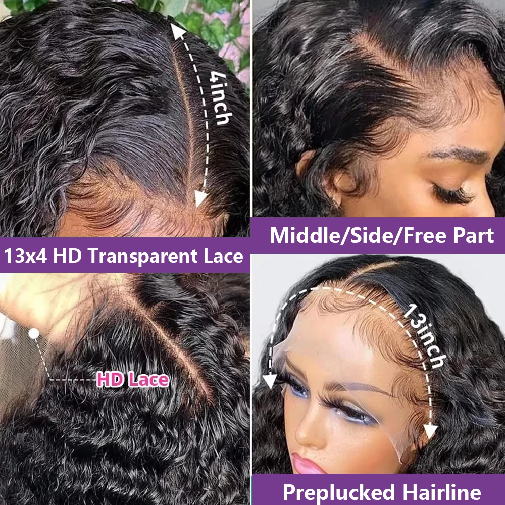 Crown Hair 13x4 HD Lace Front Echthaarperücke 220 Dichte Wasser Lockige Lace Frontal Perücken Echthaar Für Frauen 30 34 Zoll Tiefe Welle