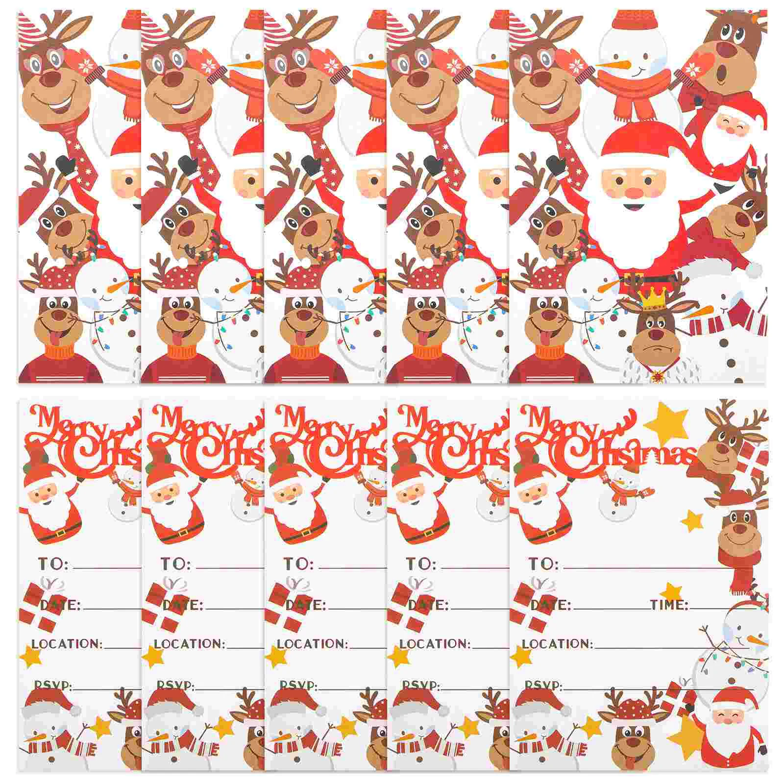 10 Pcs Christmas Party Cartoon Children's Holiday Invitation Card Greeting Small Blessing Cards Gift Paper Invite Festival