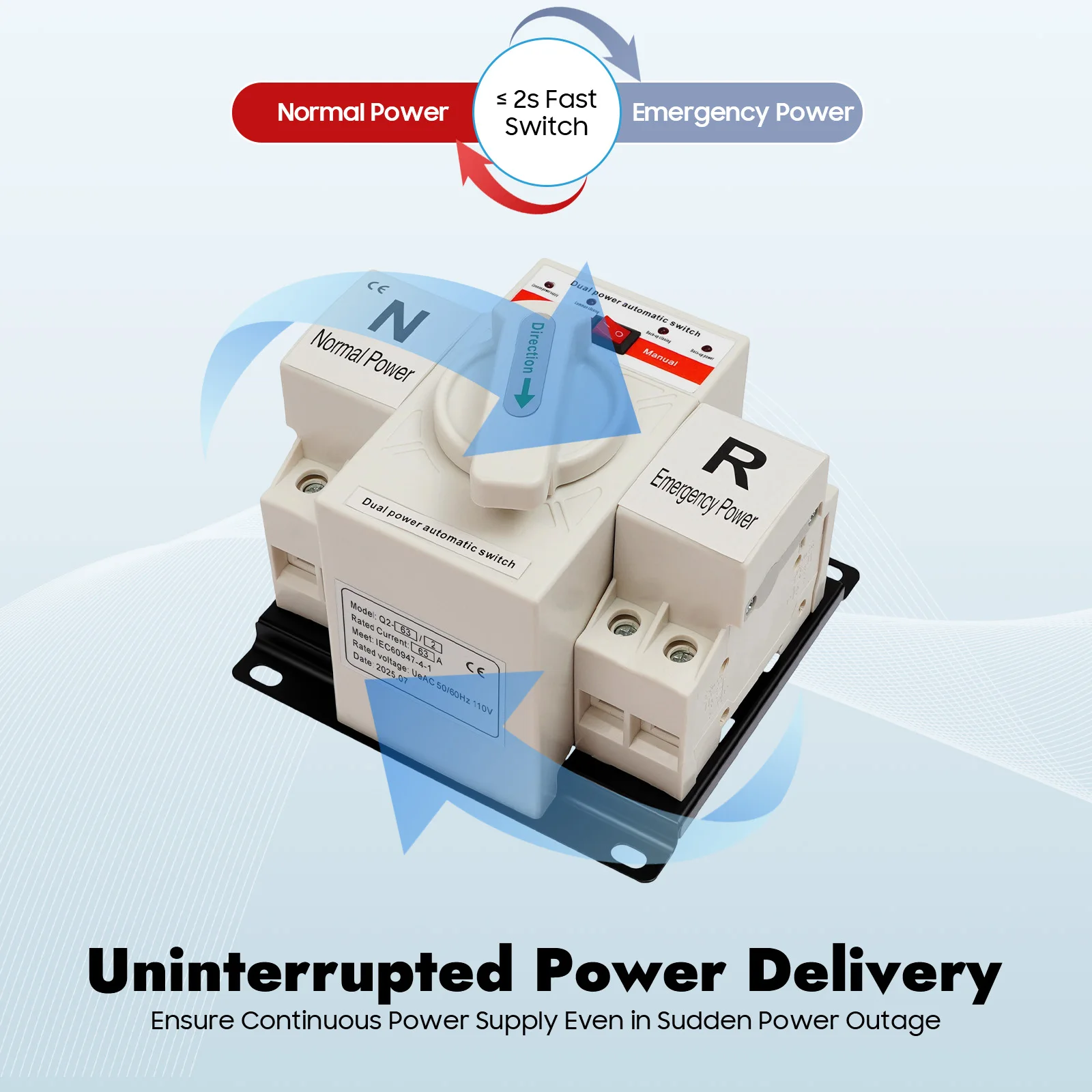 

Dual Power Automatic Transfer Switch AC-33iB 2P 63A 110V Toggle