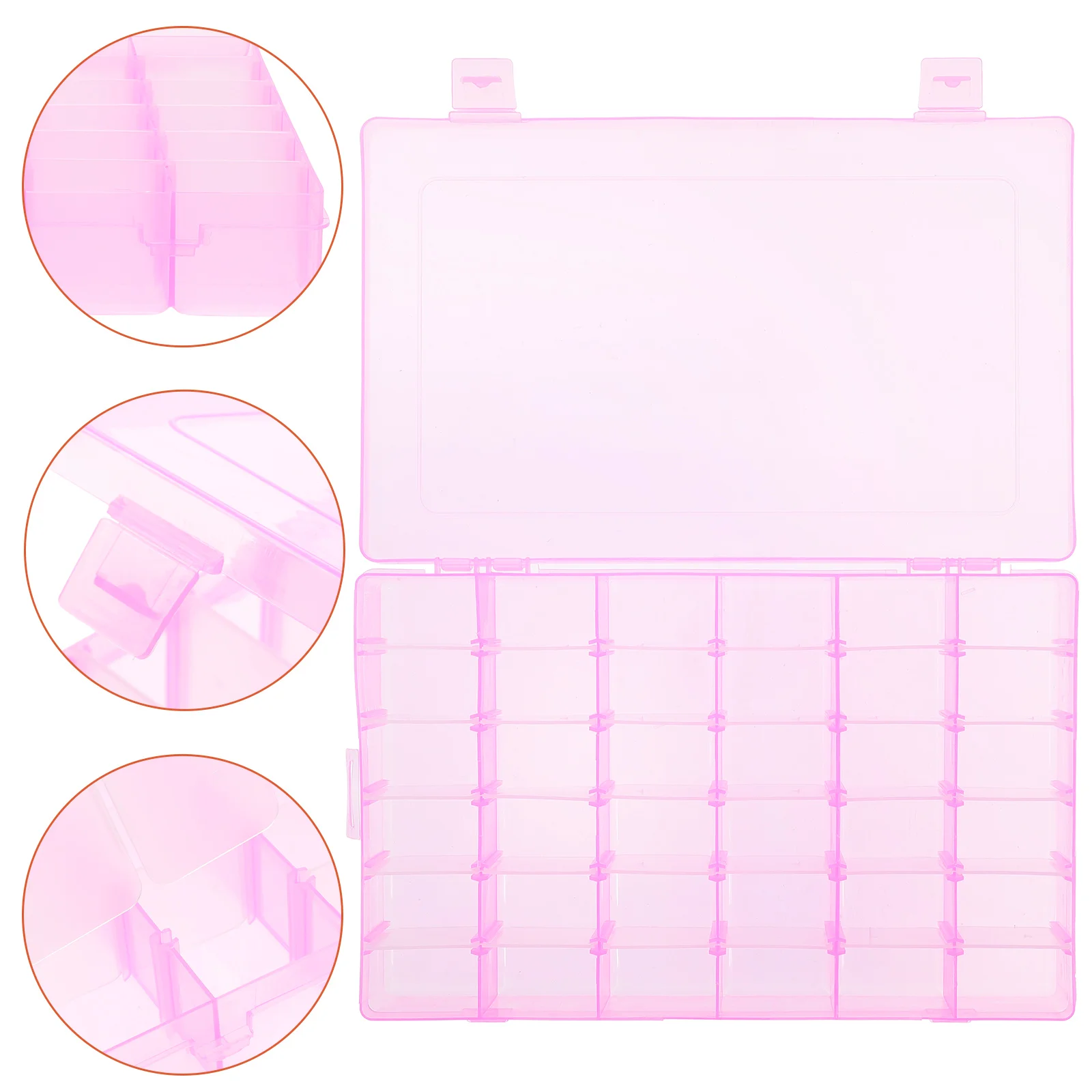 

Storage Box Bead Organizer Pink Jewelry Case Large Compartments Sturdy Plastic Cube Bin Wax Seal Charms Screw Travel