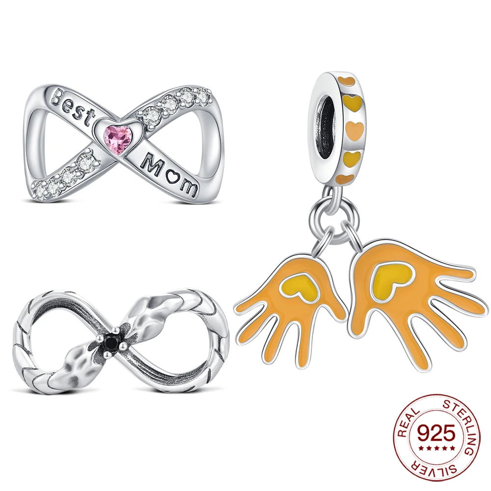 Neuer Originaler Eleganter Schmuck Passend für Armband DIY S925 Sterling Silber Händekreuz-Perle Modisches Muttertagsgeschenk Liebevoller Feiner Anhänger