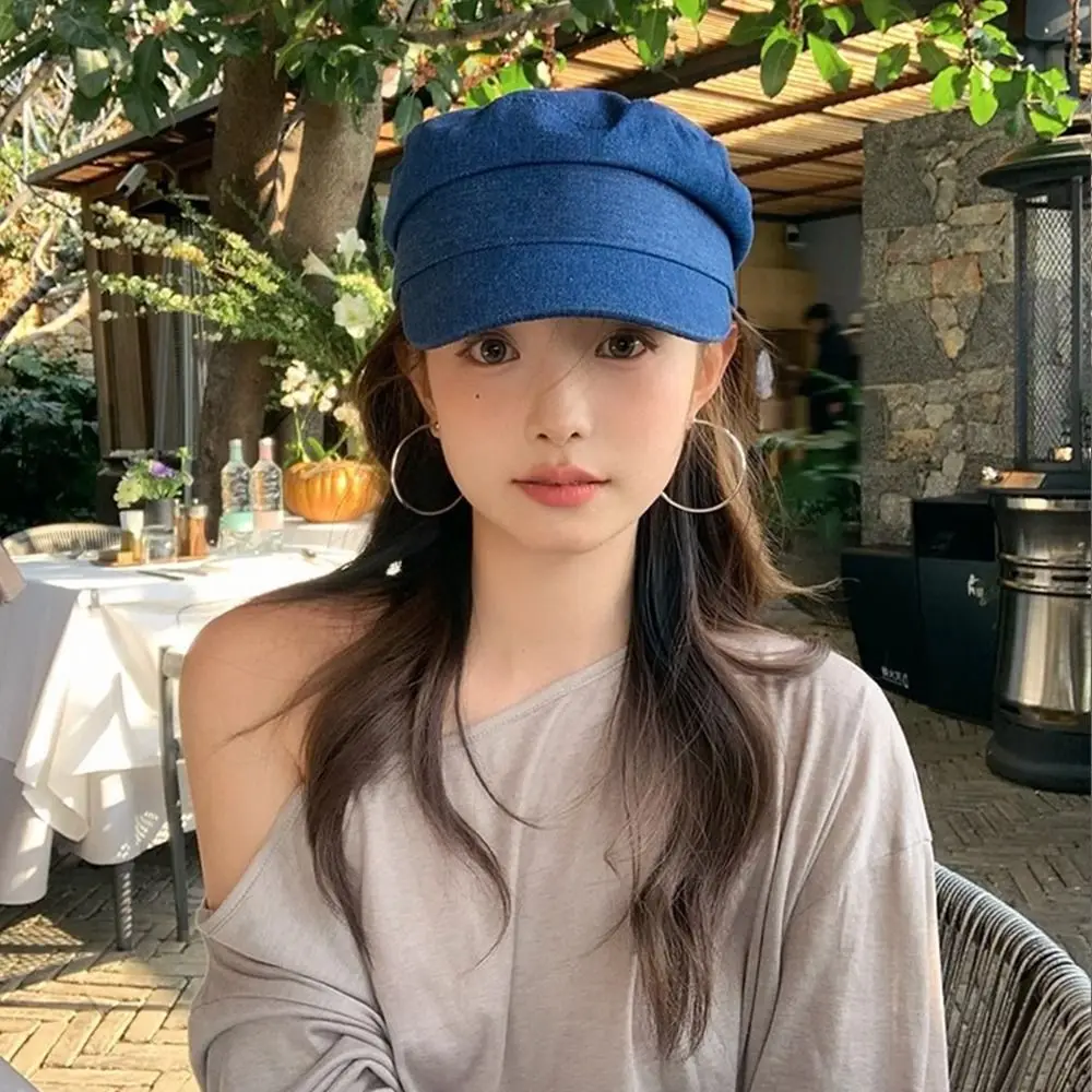 الرجعية خمر الدنيم القبعات موزع الصحف الترفيه مثمنة قبعة شقة المرأة بلغت ذروتها القبعات في الهواء الطلق #4