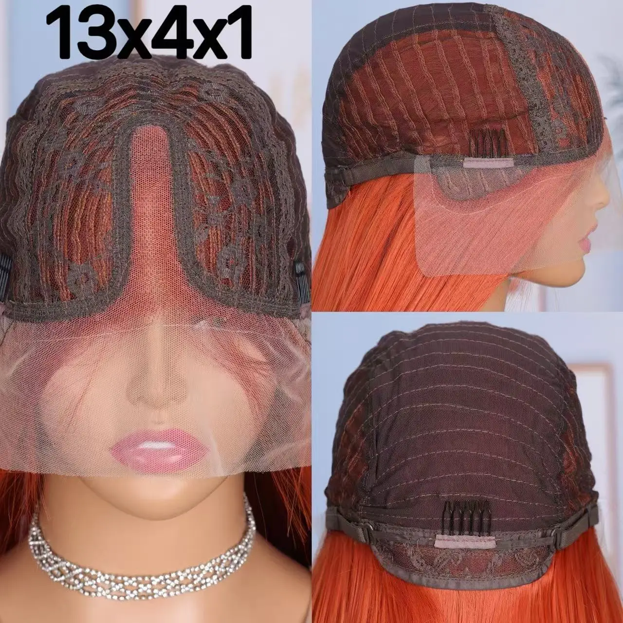 13X4X1 HD Lace Front Wig Soft Synthetic Body Wave Preplucked Hairline Glueless Wigs Orange Honey Blonde Ginger Color Daily Party