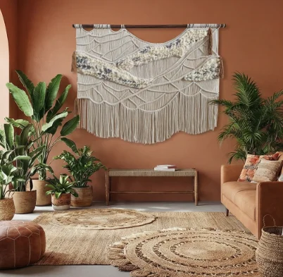 #￥Pure White BeautifulFlowers Bosmiah Manual Woven Cotton Thread Macrame Wall Hanging Bohemian Design Sichuan Origin Living Room