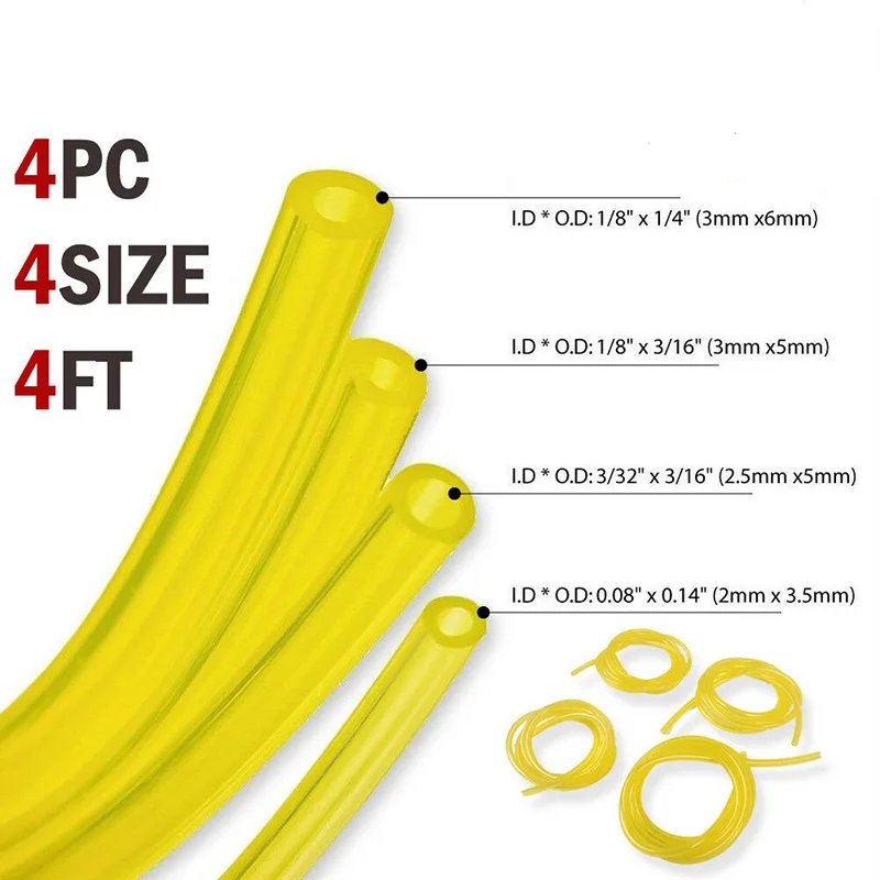 4 sizes Yellow Hose Pipe Tubing Trimmer Chainsaw Fuel pipes Tools Replacement Set 4pcs Tube Accessories Engine