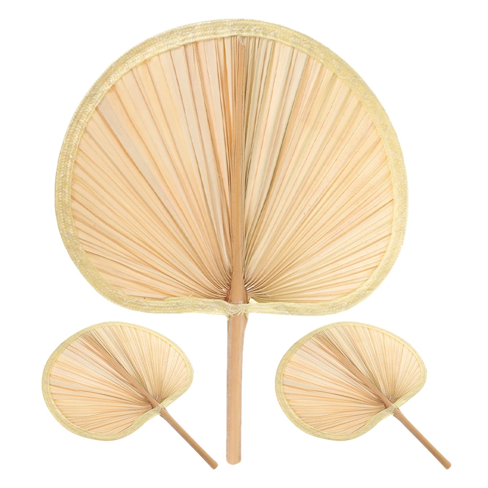 

3Pcs Traditional Chinese Style Handmade Banana Leaf Fan Lightweight Portable Summer Wedding Decor Hand Weaving Fan
