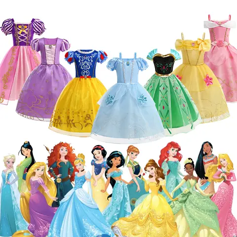 Disney All Princesses Role Costume  Party Fancy Vestido 2025 Christmas Birthday Carnival Dress Up Rapunzal Belle Disguise Frock