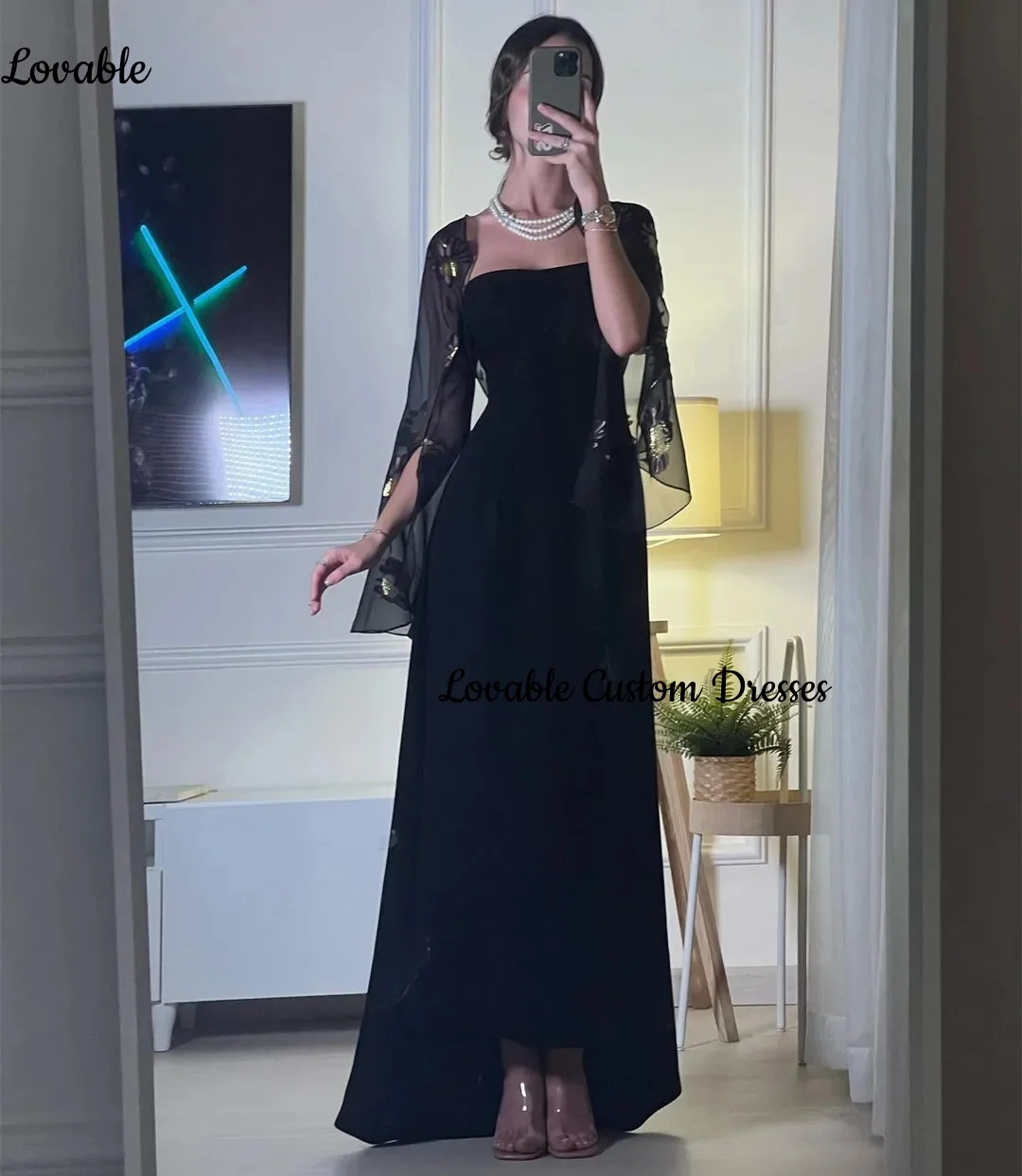 

Customized Dubai Formal Occasion Dresses Column Square Neckline Floor-Length Luxury Dresses Evening Beadings Elegant And Pretty