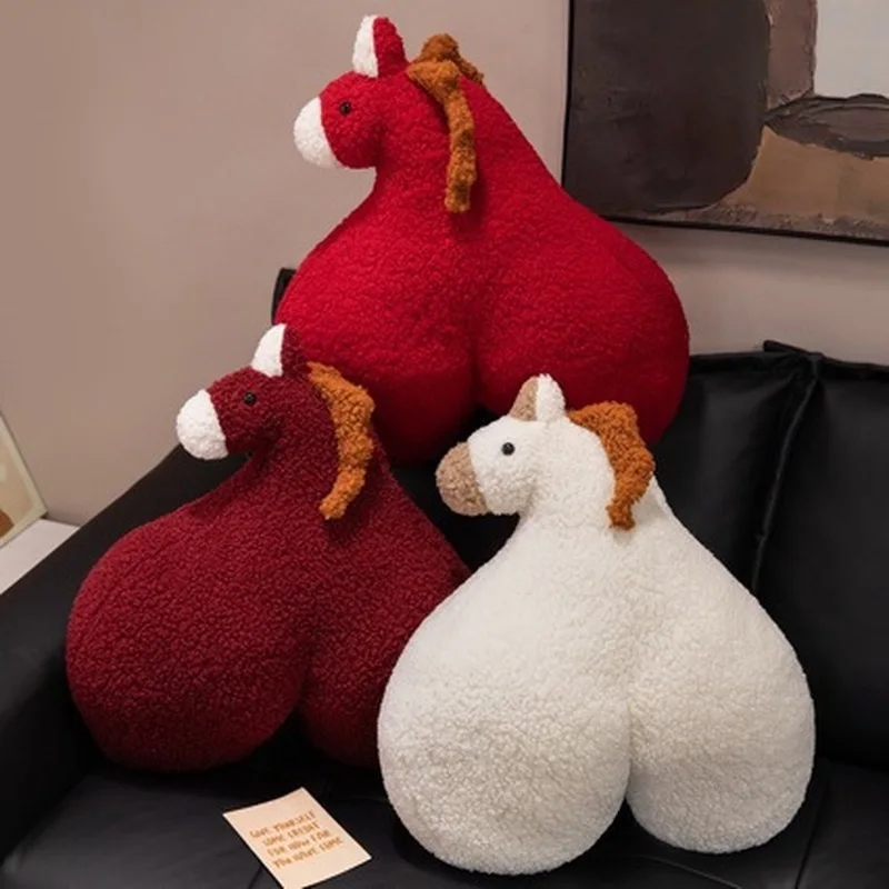 

40cm Horse Plush Pillow Year of the Horse Mascot Creative Horse Butt Sofa Cushion Office Chair Lumbar Support Funny Gift