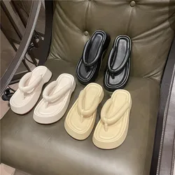 Women's Platform Flip Flops 2024 Summer Chunky Heel Beach Sandals Woman Casual Outer Wear Slippers Solid 4cm Heeled Slides Shoes