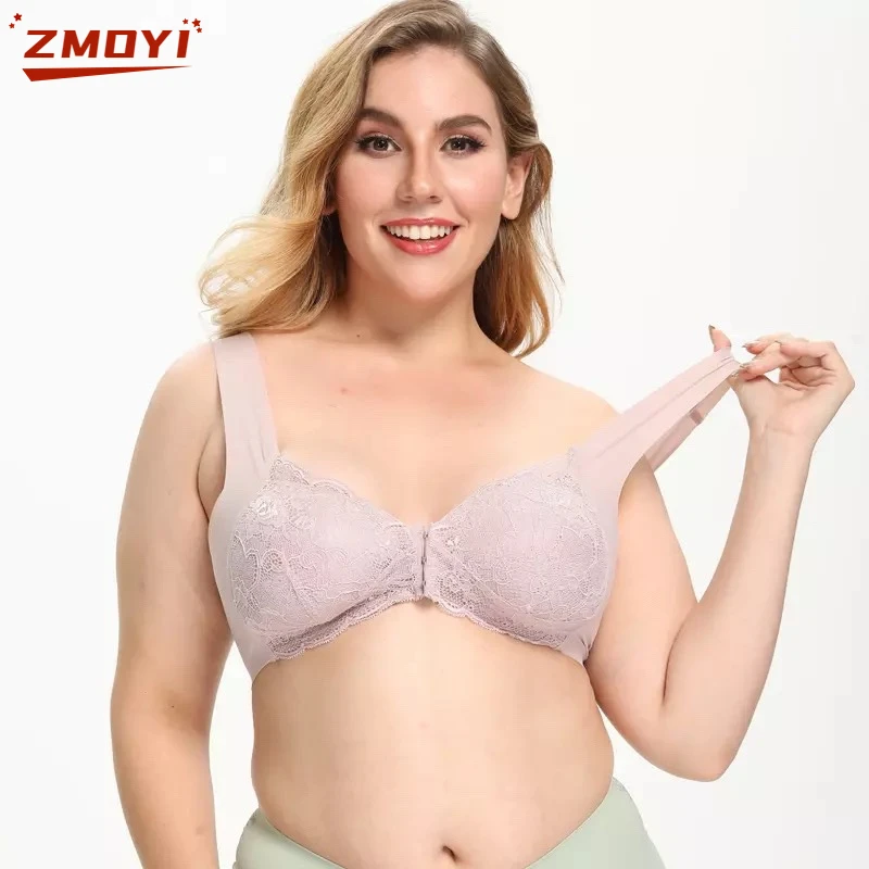 Besar Besar Ukuran Besar Gesper Depan Tanpa Cincin Baja Bra Pakaian Dalam Tanpa Tali Wanita Renda U-back Menyusui 4XL 5XL Dropshipping