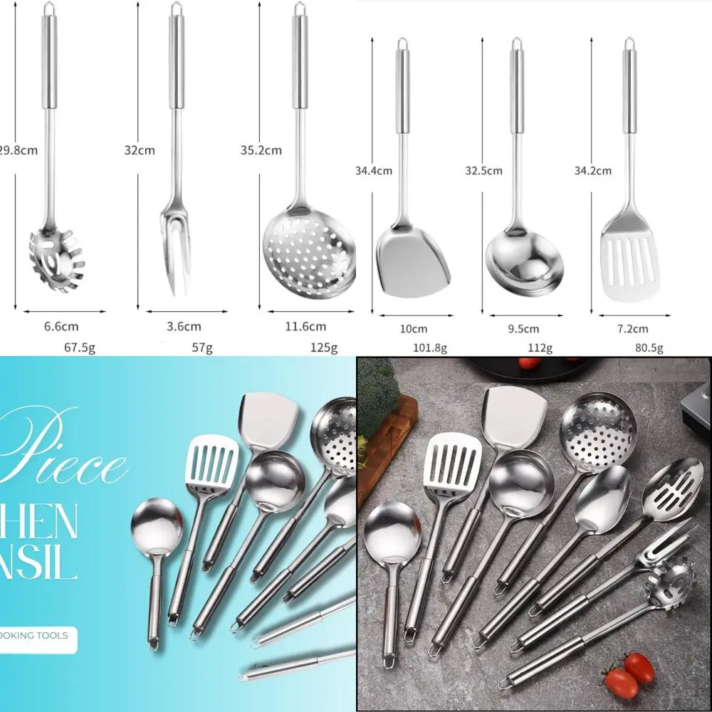 

9-Piece Stainless Steel Utensil Set - Heat-Resistant Tools with Ladle, Slotted Spoon, Turner, Wok Spatula, Ergonomic Handles - D