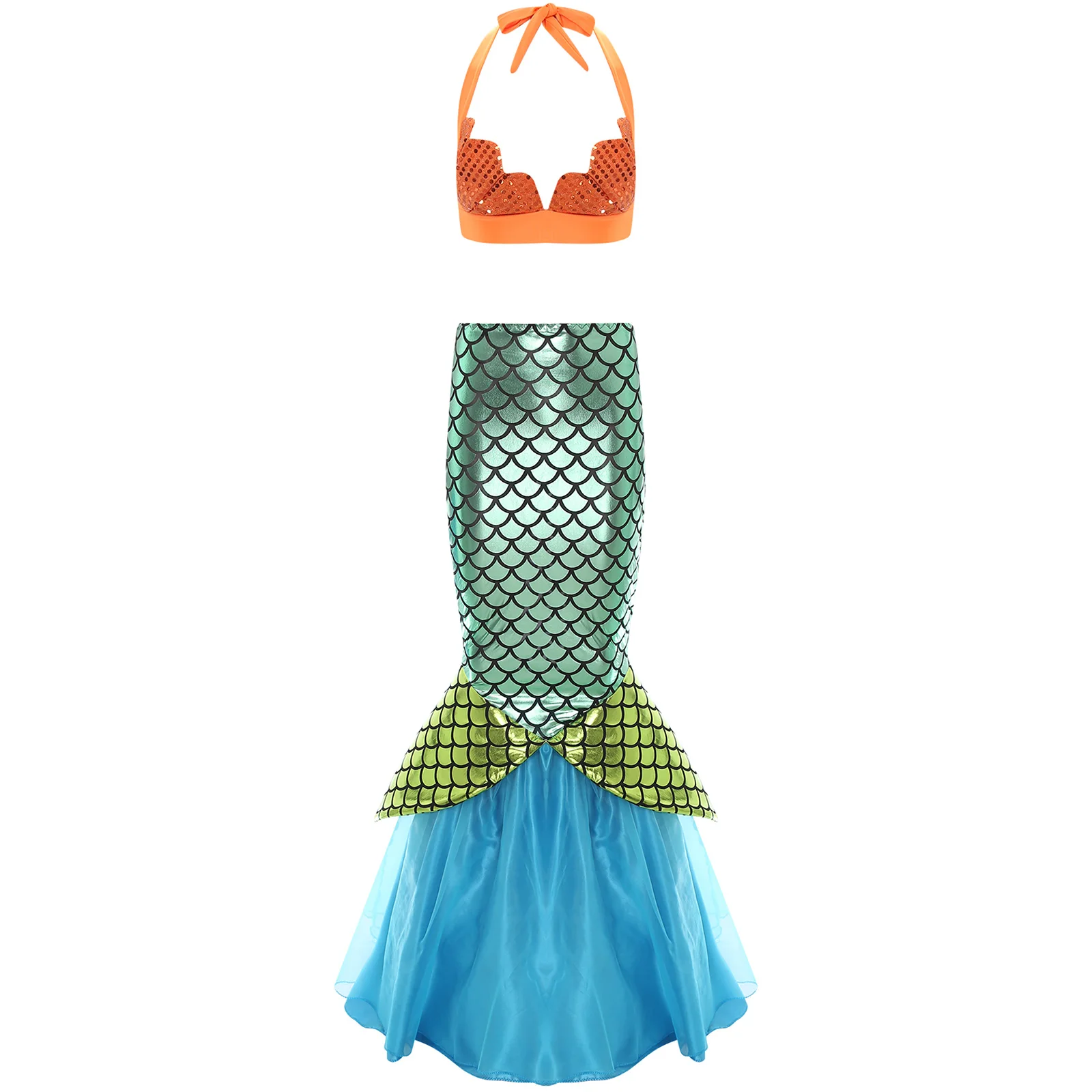 Aldult Mermaid Princess Cosplay Dresses Sexy Scallop-shaped Bra Top Fish Tail Skirt Halloween Costumes Carnival Party Outfits