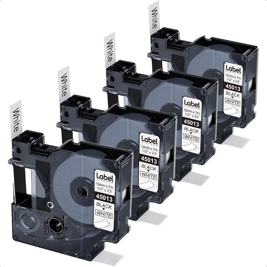 Reemplace las recambios del fabricante de etiquetas Dymo 45013 S0720530 D1 Cinta para hacer etiquetas 1 2 pulgadas x 23 pies Negro sobre blanco Compatible con DYMO Labe
