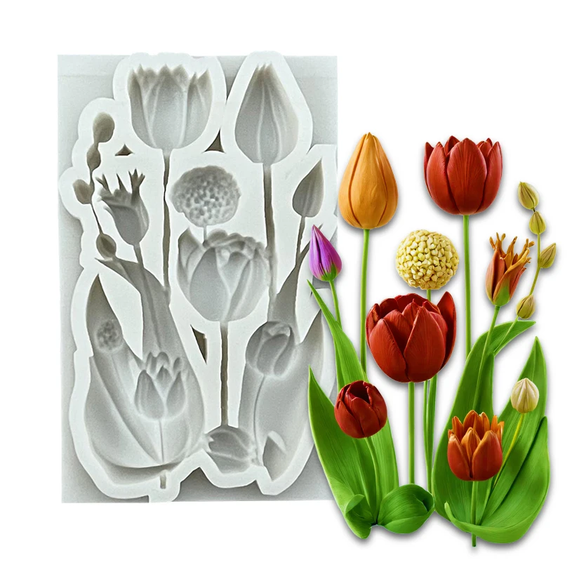 Blumen-Tulpen-Silikonform für Zuckerguss, Harzwerkzeuge, Cupcake-Backform, Fondant-Kuchendekorationswerkzeuge