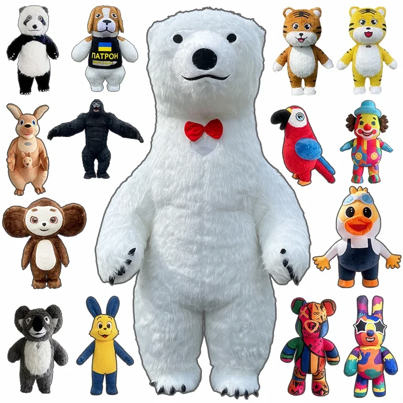 Nadmuchiwany kostium pandy gigantycznej, zabawny kostium maskotki niedźwiedzia polarnego, idealny na imprezy, do odgrywania ról, pluszowy, nadmuchiwany kostium maskotki.