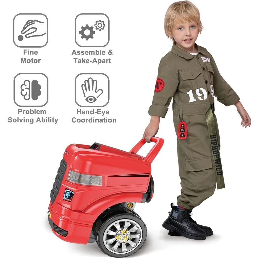 Juguete de motor de camión grande, juego de reparación mecánica para niños pequeños de 3 a 5 años, estación de servicio de coche grande, regalos 4 6 7 8 años niño