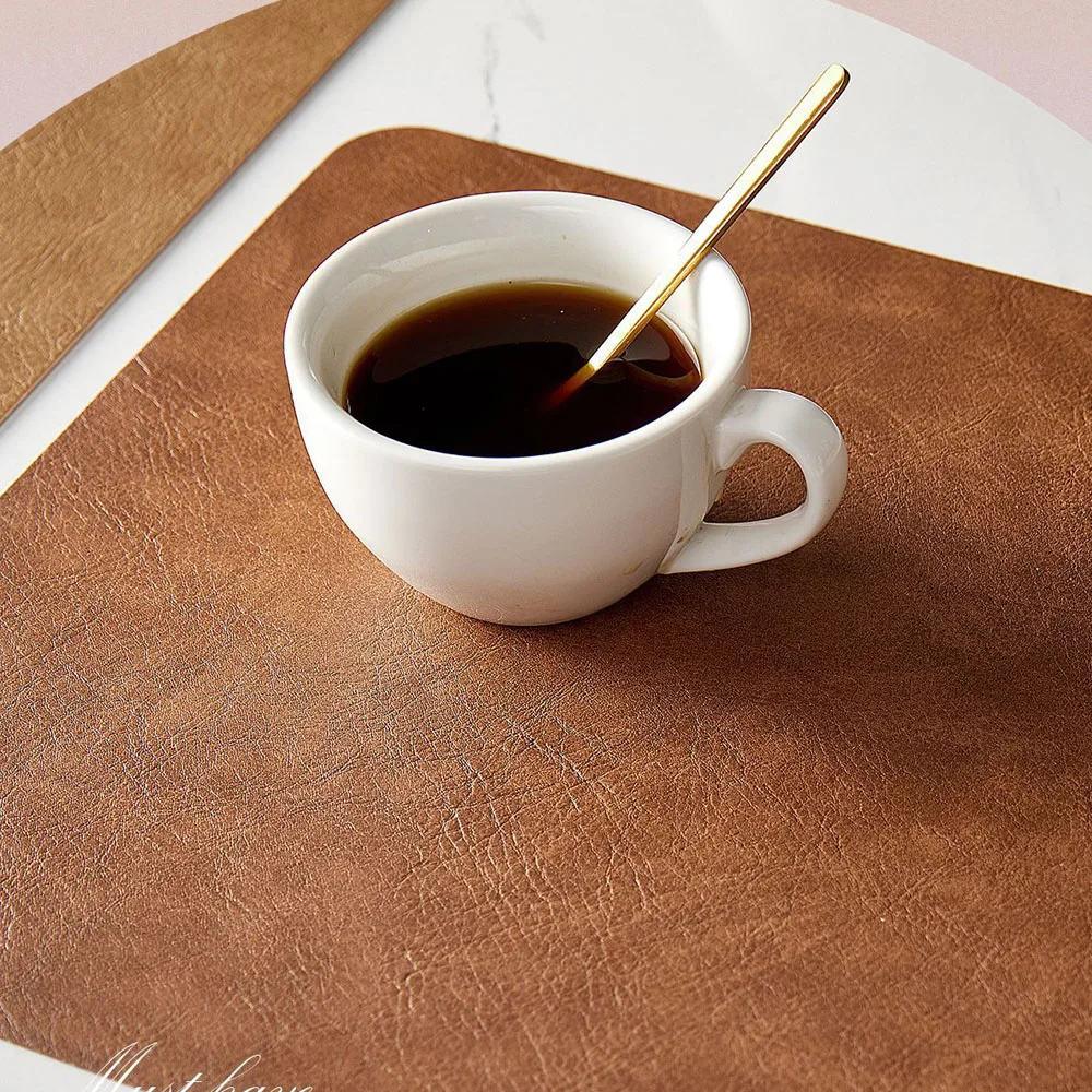 Waterproof PU Leather Placemats Double-sided Leather Coffee Tea Coasters Oilproof Heat-Insulated Table Plate Bowl Pad