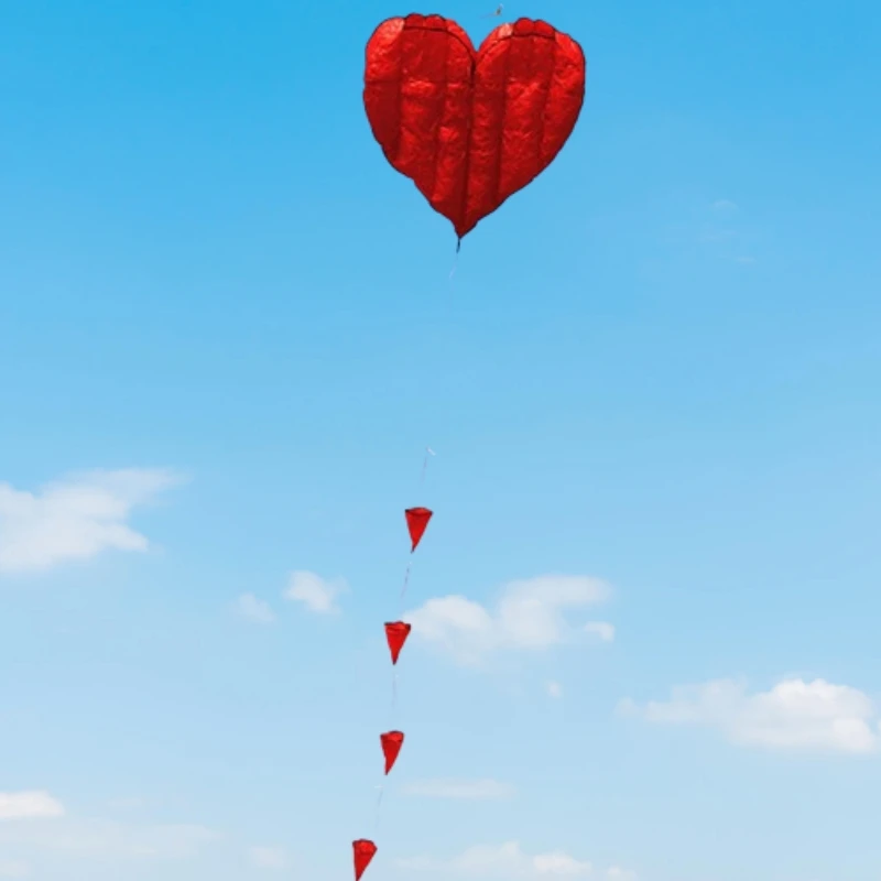 5m 러브 하트 소프트 연 플라이 나일론 패브릭 연 어린이를위한 야외 장난감 스포츠 장난감 성인을위한 연 바람 연 쌍안경 전원