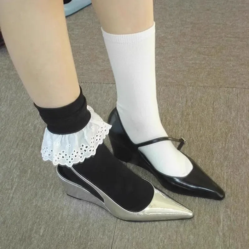 A Niche High-heeled Silver Toe Open-back Sandal From Fairy 2025, A New Spring Style French Pointed-toe Single Shoe