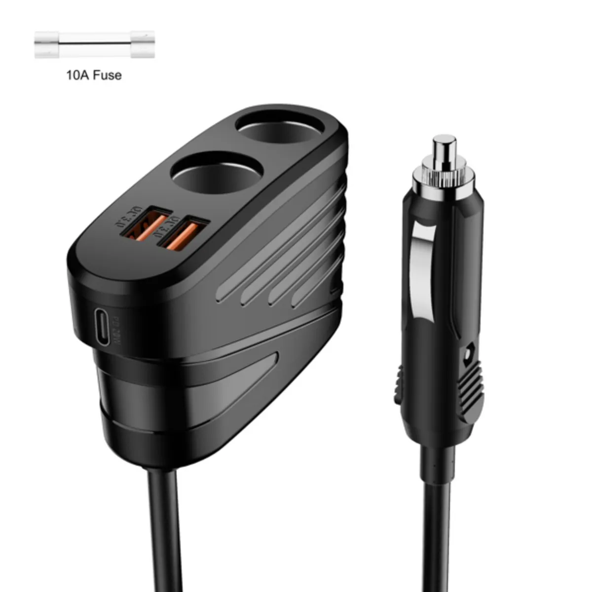 Car Charger 120W 2-Way Cigarette Lighter Splitter 12V Power Adapter Socket Extension With Dual USB Auto Accessories