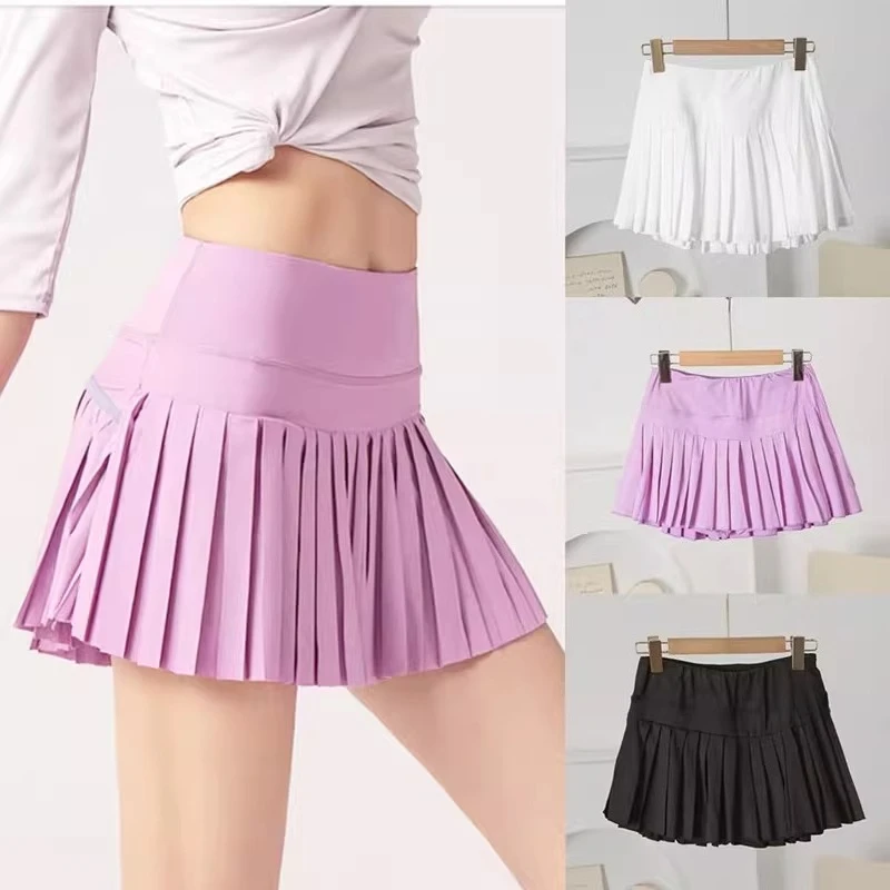 

Pocket Sports Skirt Women Outdoor Running Fitness Tennis Skirt Casual Pleated Half Skirt